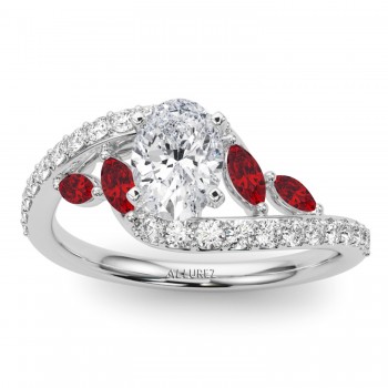 Swirl Design Diamond & Marquise Ruby Engagement Ring 14K White Gold (0.63ct)